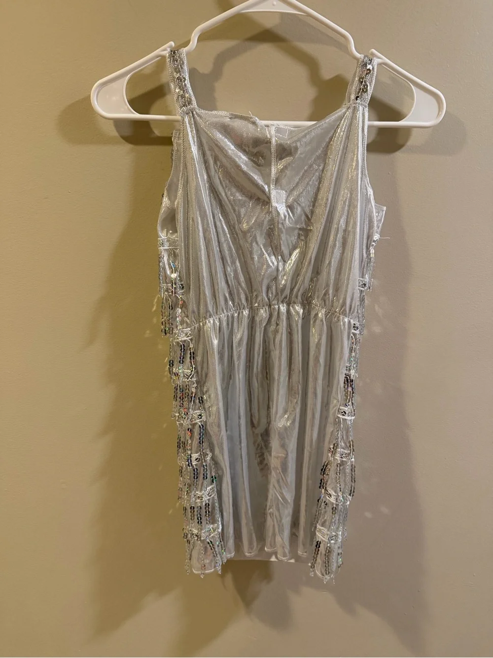 Silver Sequin Fringe Mini Dress with Sparkle Trim